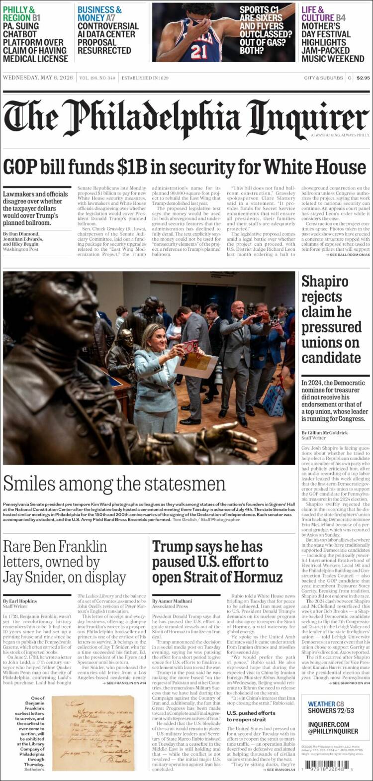 Portada de Philadelphia Inquirer (USA)