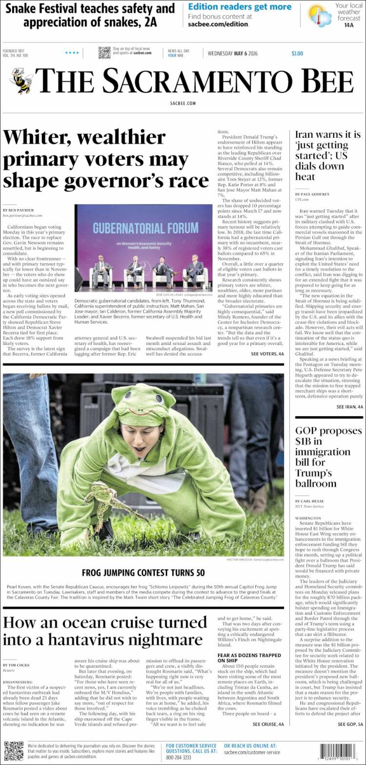 Portada de The Sacramento Bee (USA)