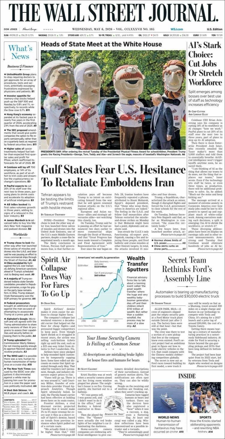 Portada de Wall Street Journal (USA)