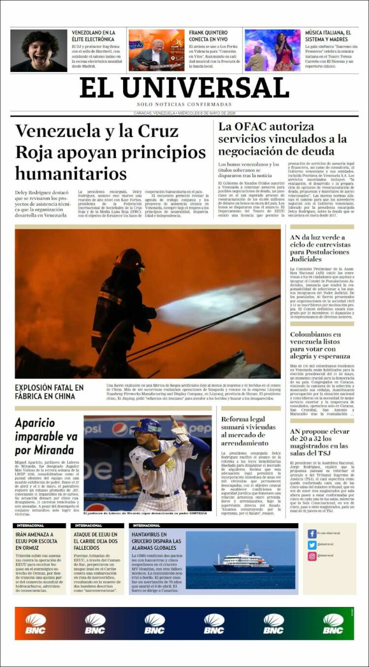 Portada de Universal (Venezuela)