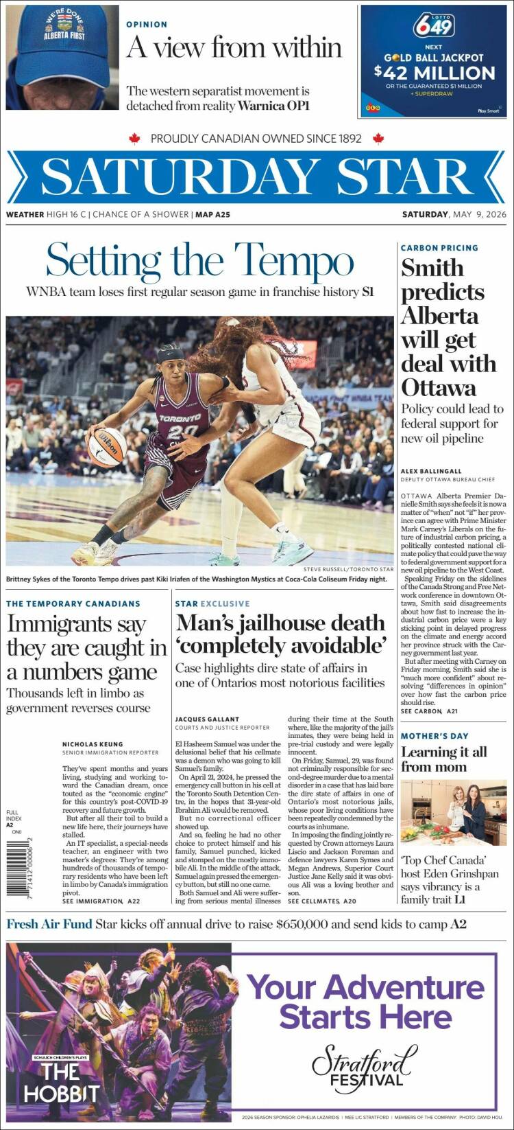 Portada de The Toronto Star (Canada)