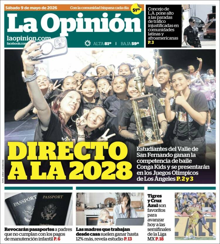 Portada de La Opinión (&Eacute;tats-Unis)