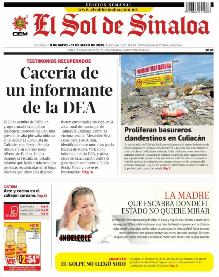 Portada de El Sol de Sinaloa (M&eacute;xico)