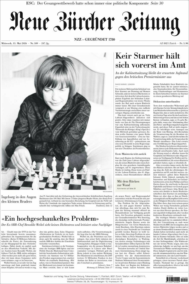 Portada de Neue Zürcher Zeitung (Switzerland)