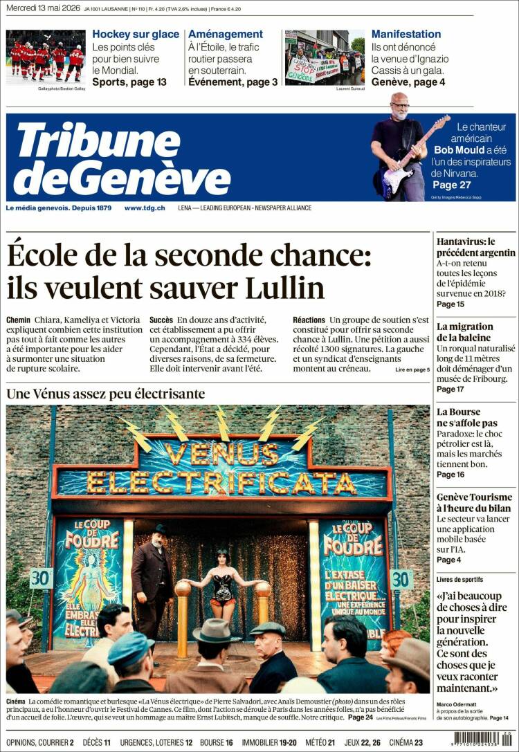Portada de La Tribune de Genève (Suisse)