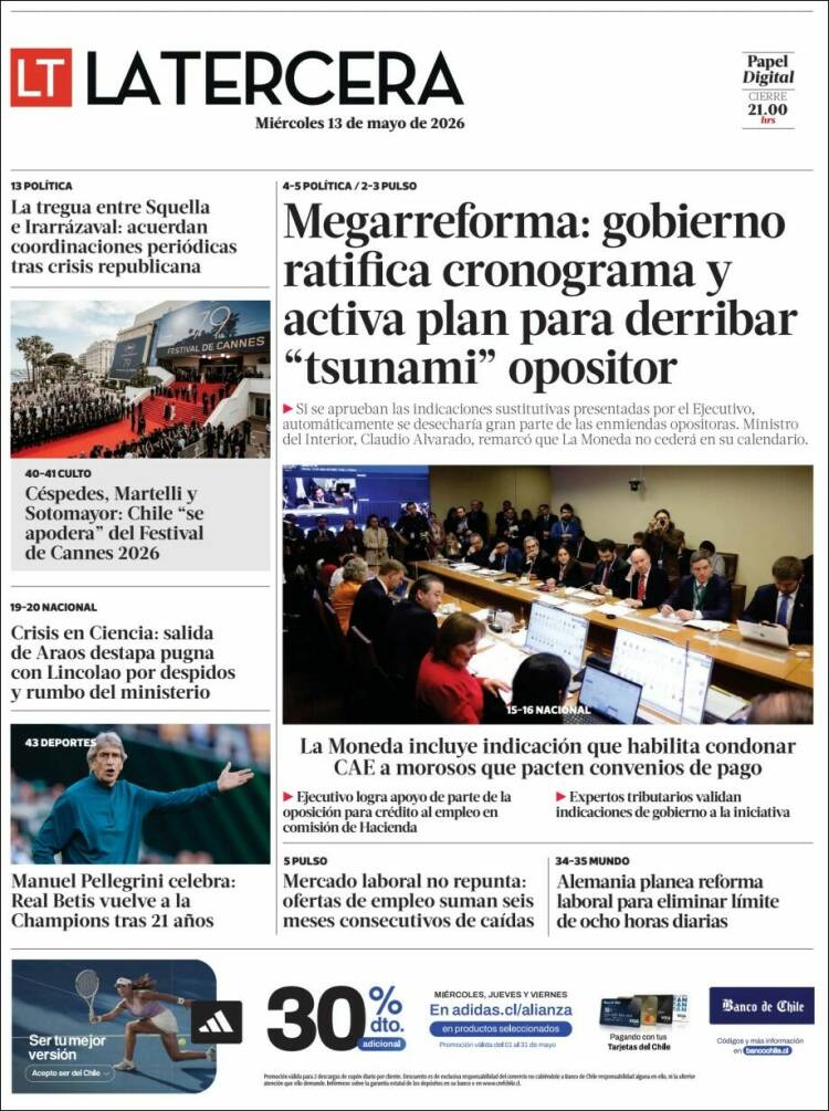 Portada de La Tercera (Chile)
