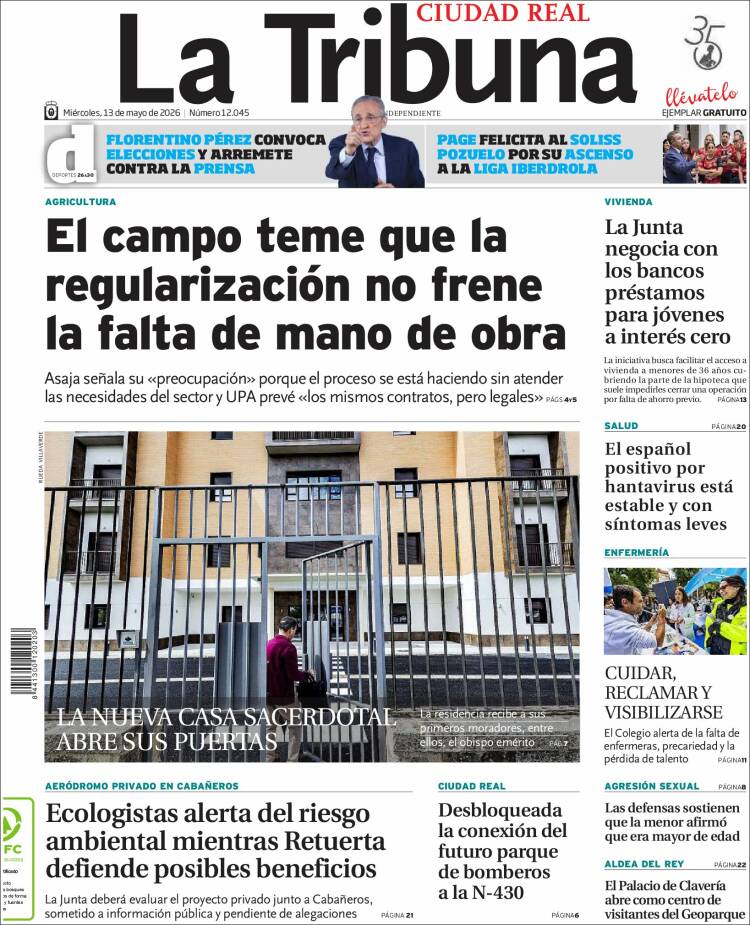 Portada de La Tribuna de Ciudad Real (Espa&ntilde;a)