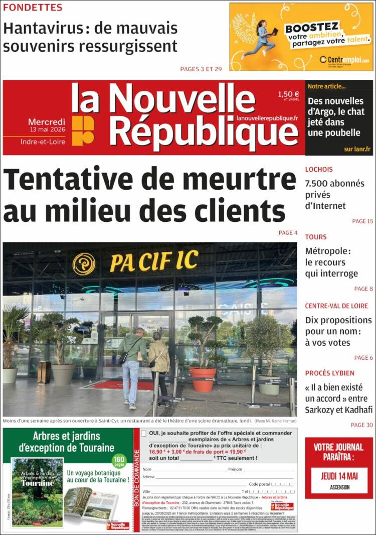 Portada de La Nouvelle Republique (France)