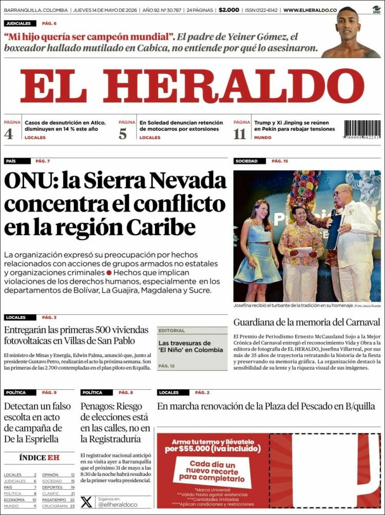 Portada de El Heraldo (Colombia)