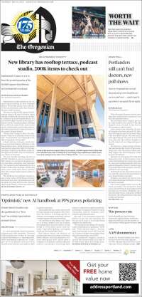 Portada de The Oregonian (USA)