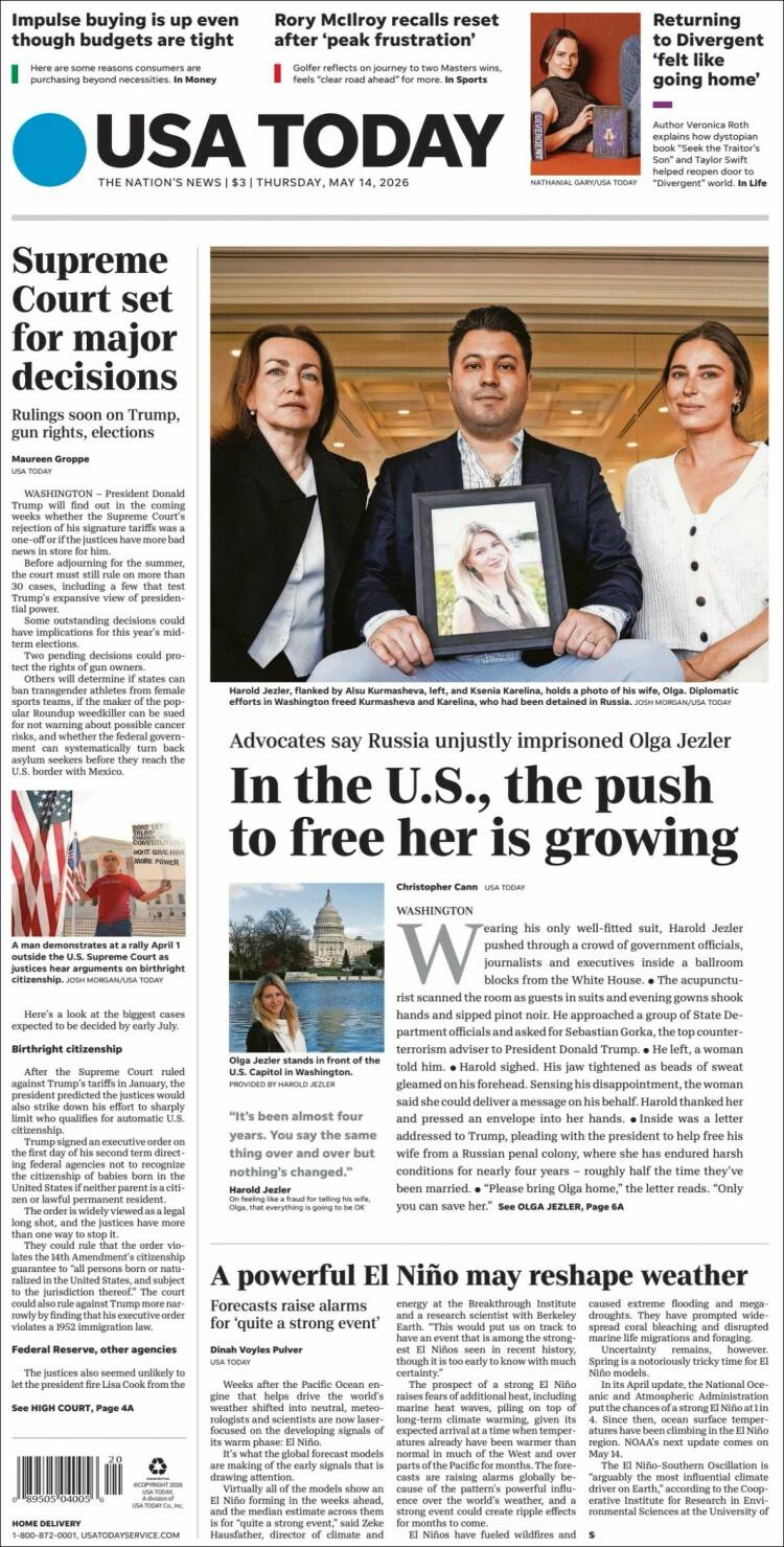 Portada de USA Today (USA)