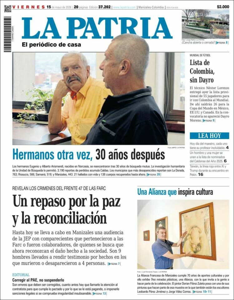 Portada de La Patria (Colombia)