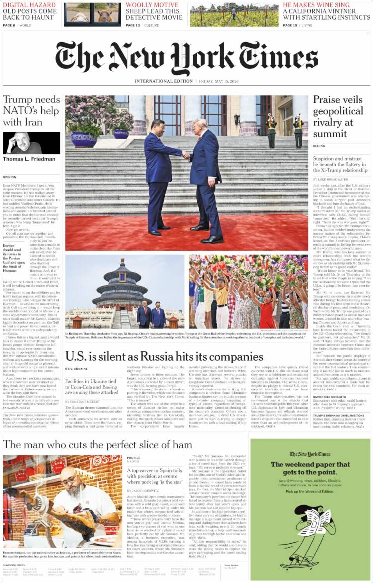 Portada de International New York Times (Europa)