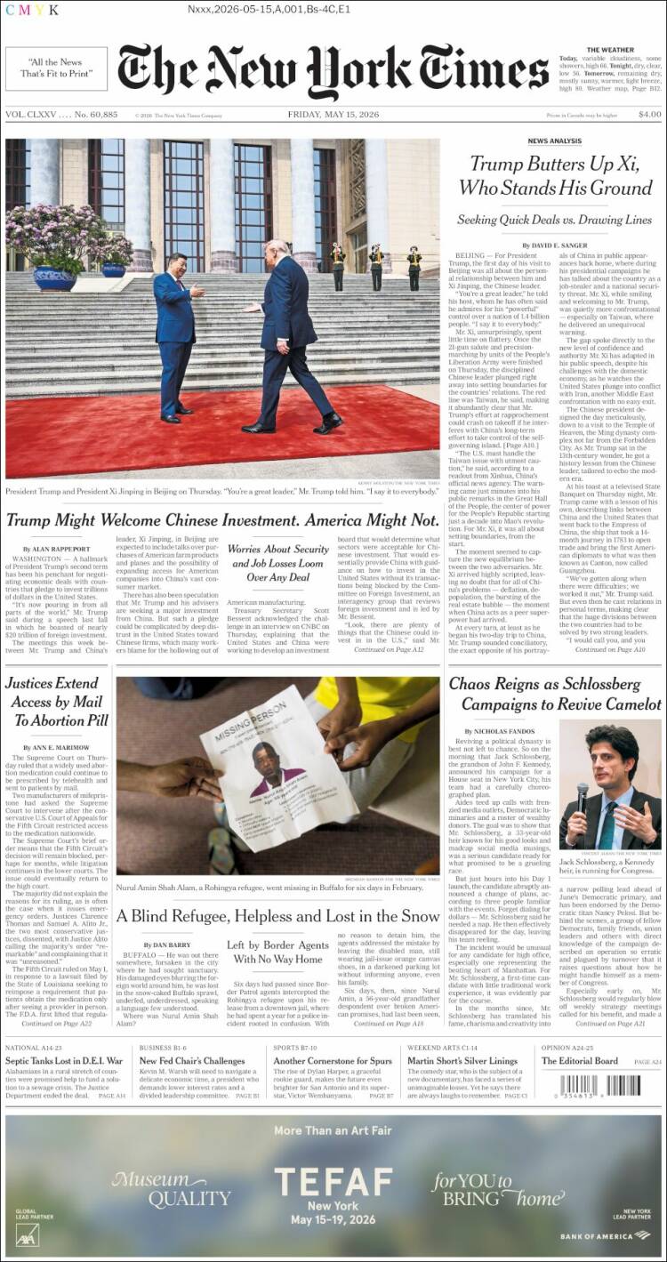 Portada de New York Times (&Eacute;tats-Unis)