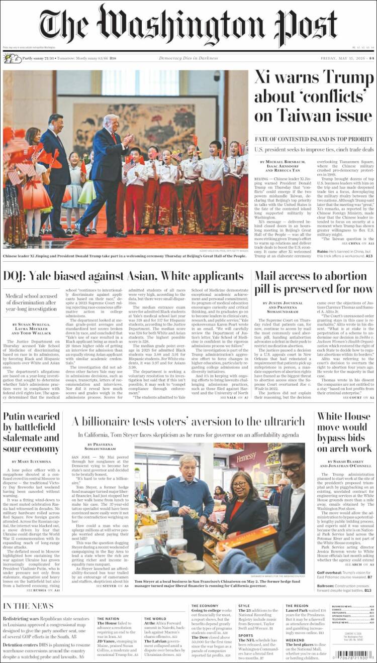 Portada de The Washington Post (USA)