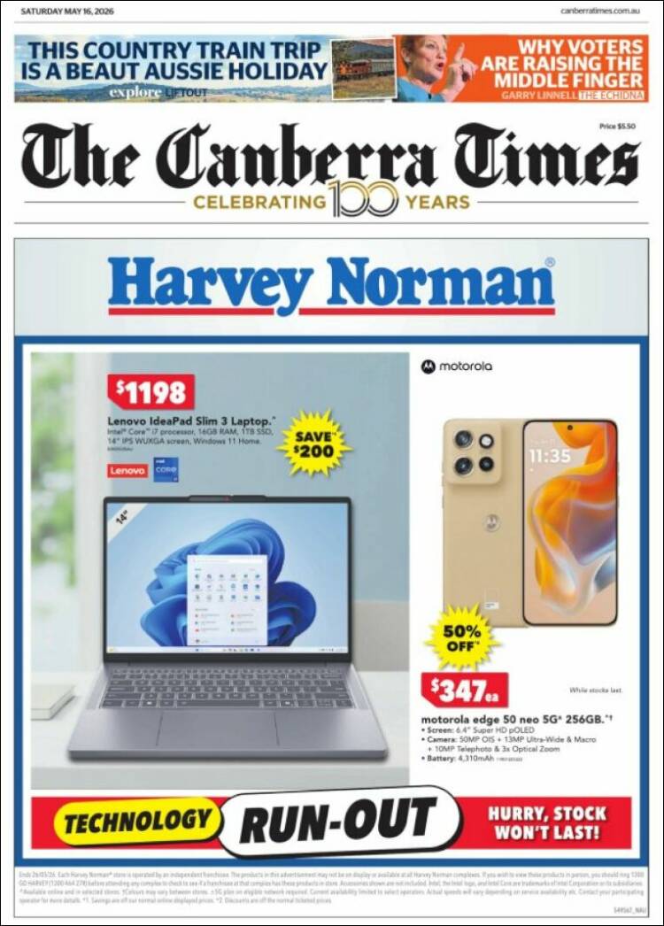 Portada de The Canberra Times (Australia)