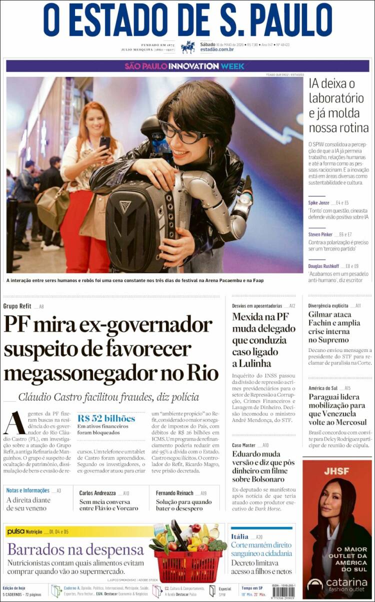 Portada de O Estado de São Paulo (Brasil)