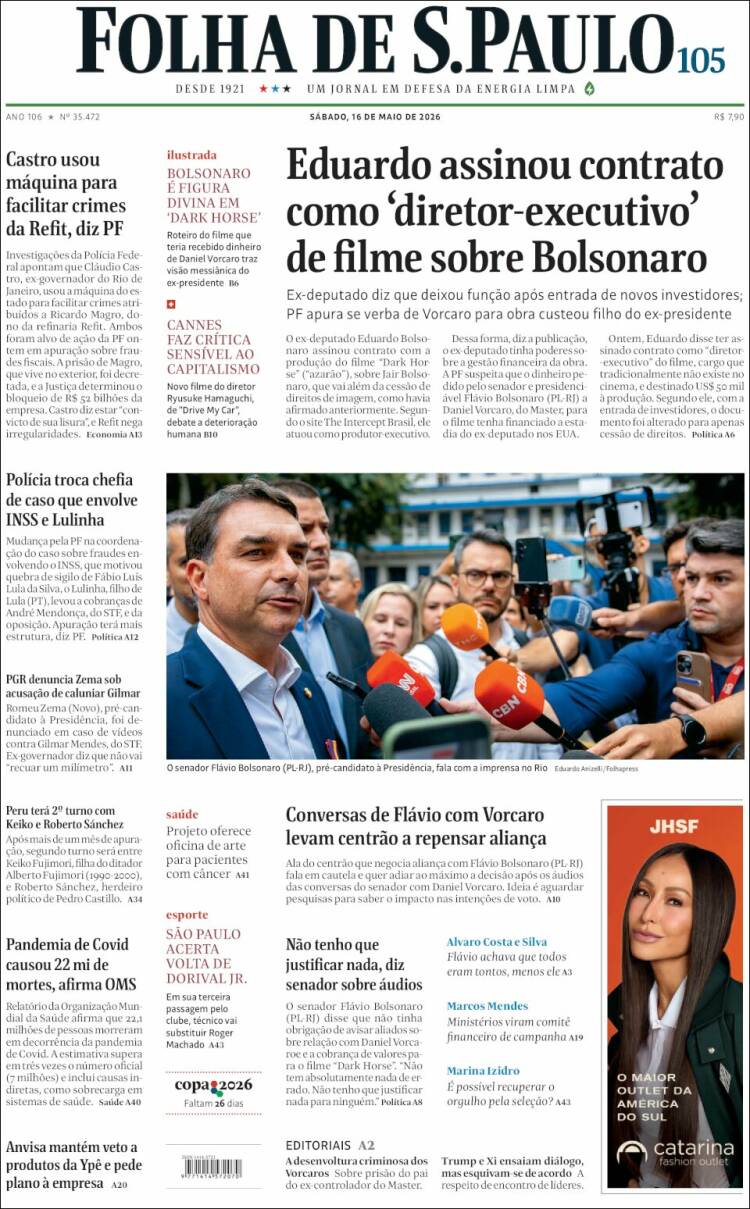 Portada de Folha de São Paulo (Brasil)