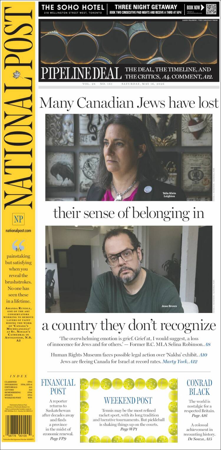 Portada de The National Post (Canad&aacute;)
