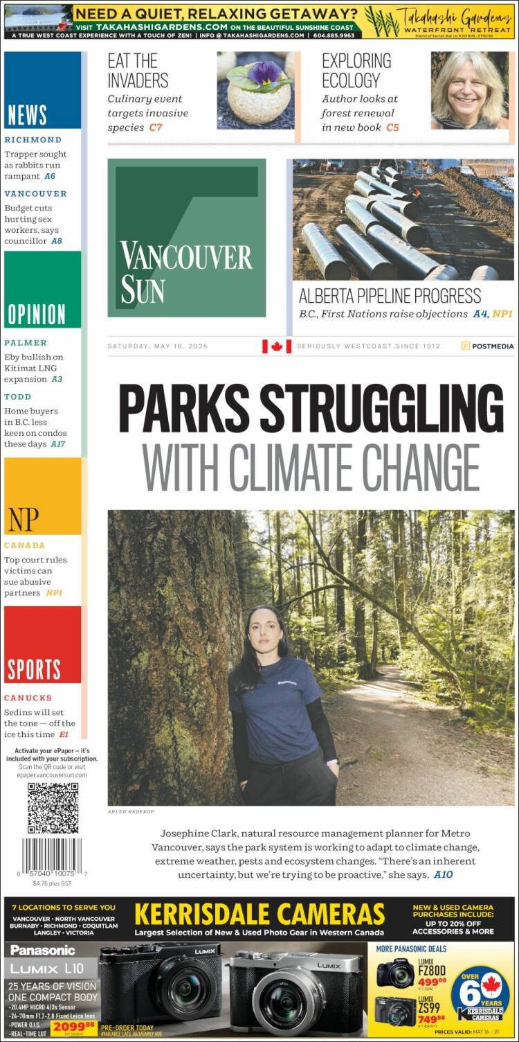 Portada de The Vancouver Sun (Canada)