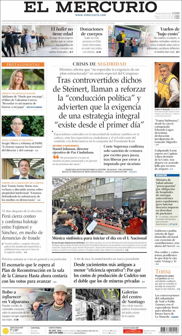 Portada de El Mercurio (Chile)