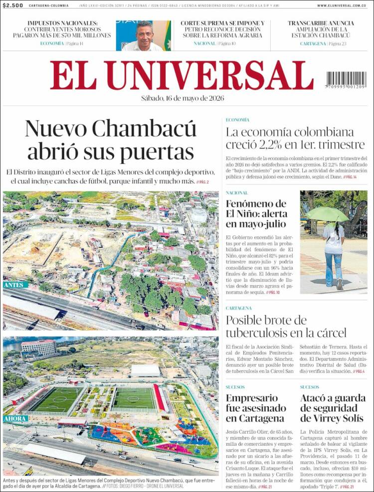 Portada de El Universal (Colombia)