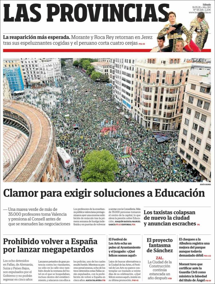 Portada de Las Provincias (Espa&ntilde;a)