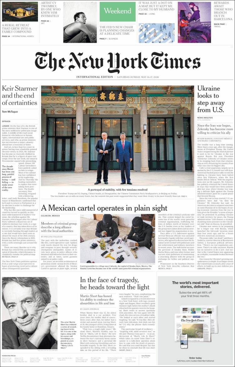 Portada de International New York Times (Europa)