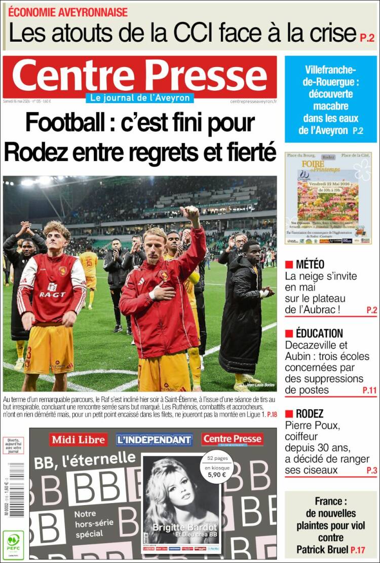 Portada de Centre Presse (Francia)