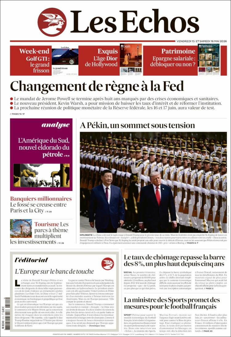 Portada de Les Echos (Francia)