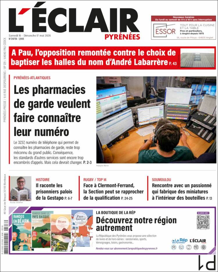 Portada de L'Eclair des Pyrénées (Francia)