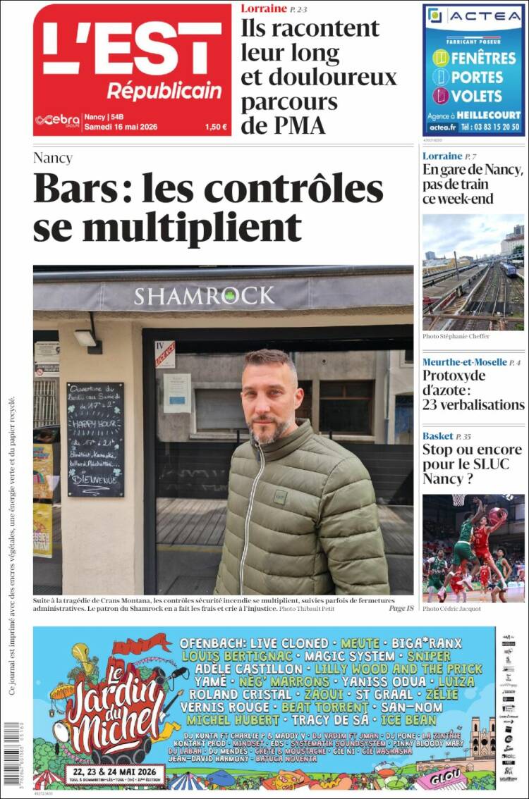 Portada de L'Est Republicain (Francia)