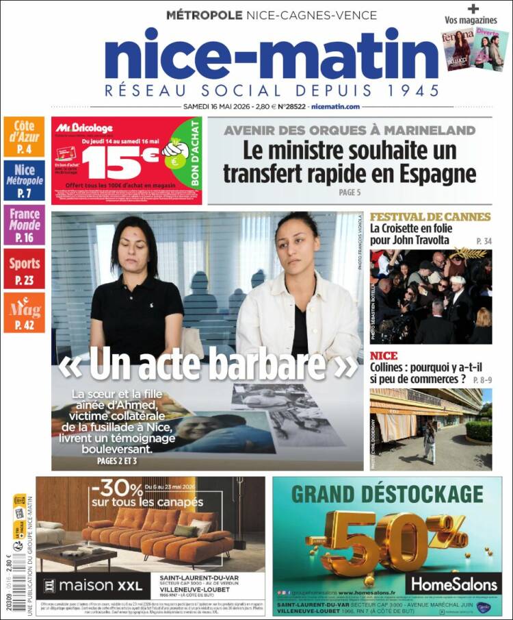 Portada de Nice-Matin (Francia)