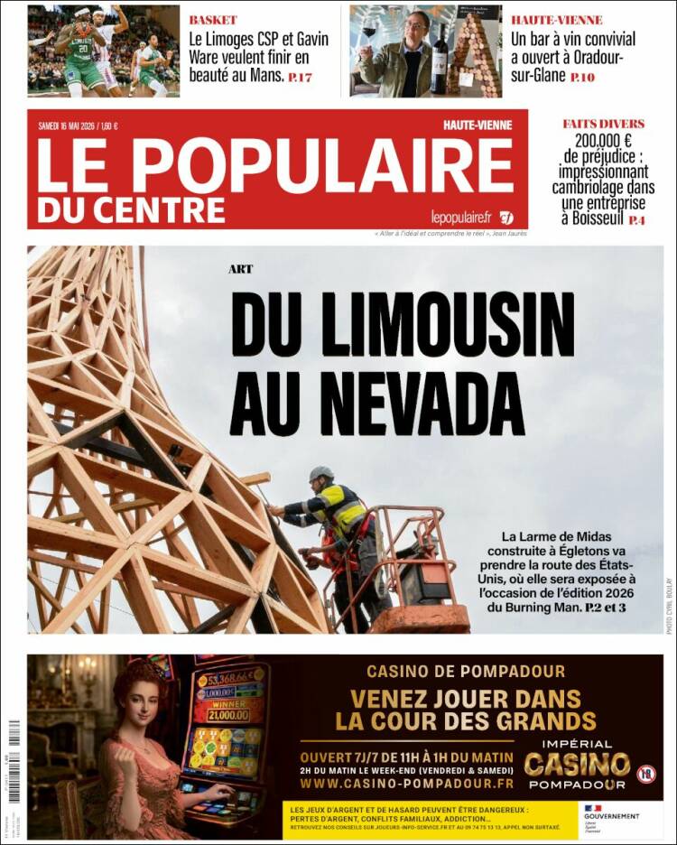 Portada de Le Populaire du Centre (Francia)