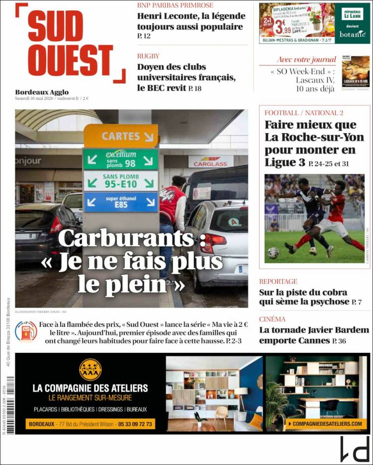 Portada de Sud Ouest (Francia)