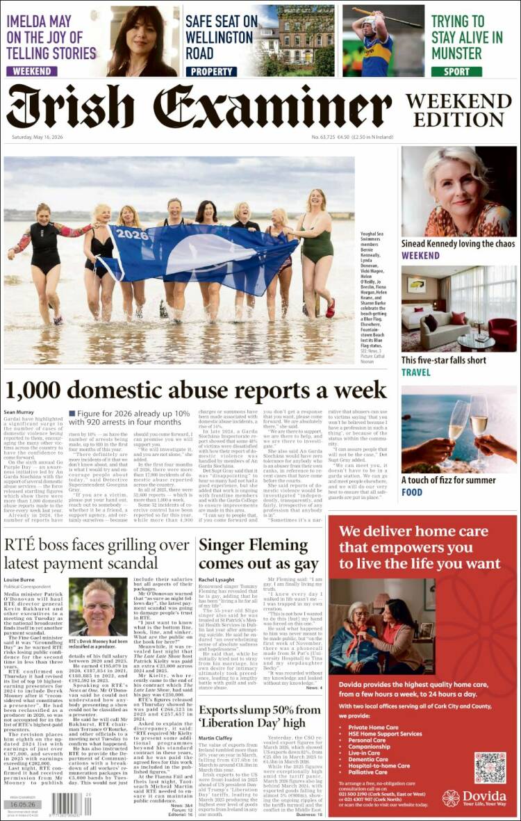 Portada de Irish Examiner (Irlanda)