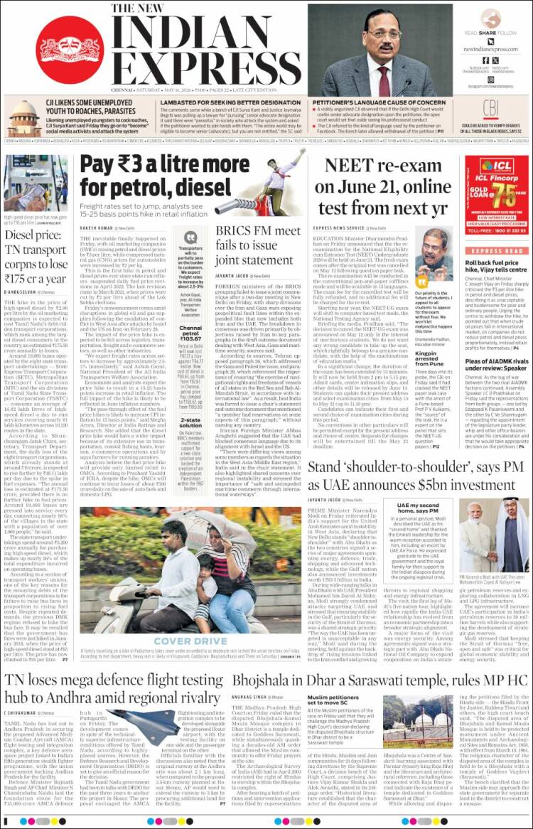 Portada de New Indian Express (India)