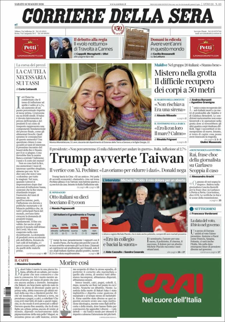 Portada de Corriere della Sera (Italia)