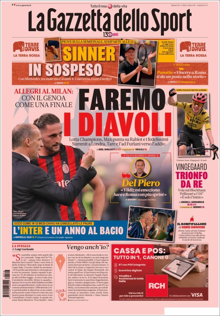 Portada de La Gazzetta dello Sport (Italia)