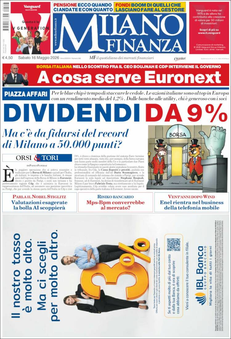 Portada de Milano Finanza (Italia)