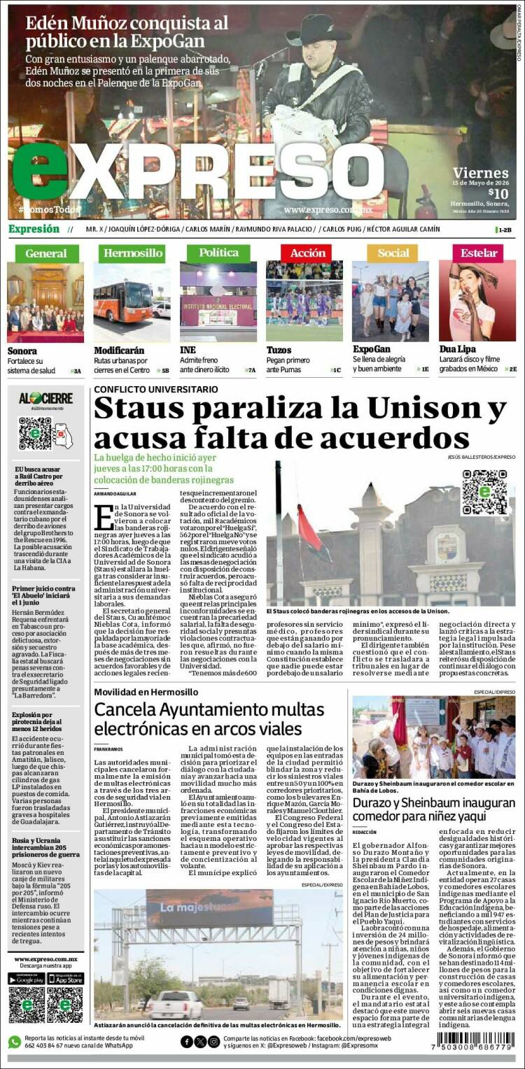 Portada de Expreso (M&eacute;xico)