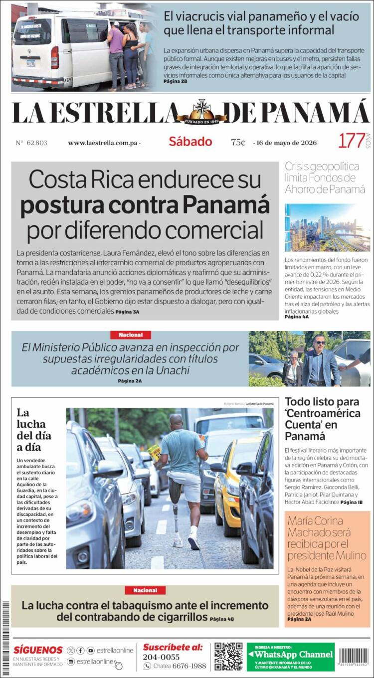 Portada de La Estrella de Panamá (Panam&aacute;)