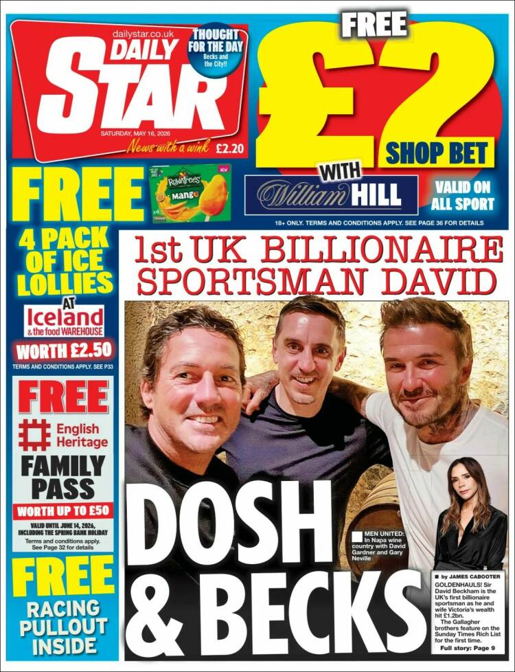 Portada de Daily Star (Reino Unido)