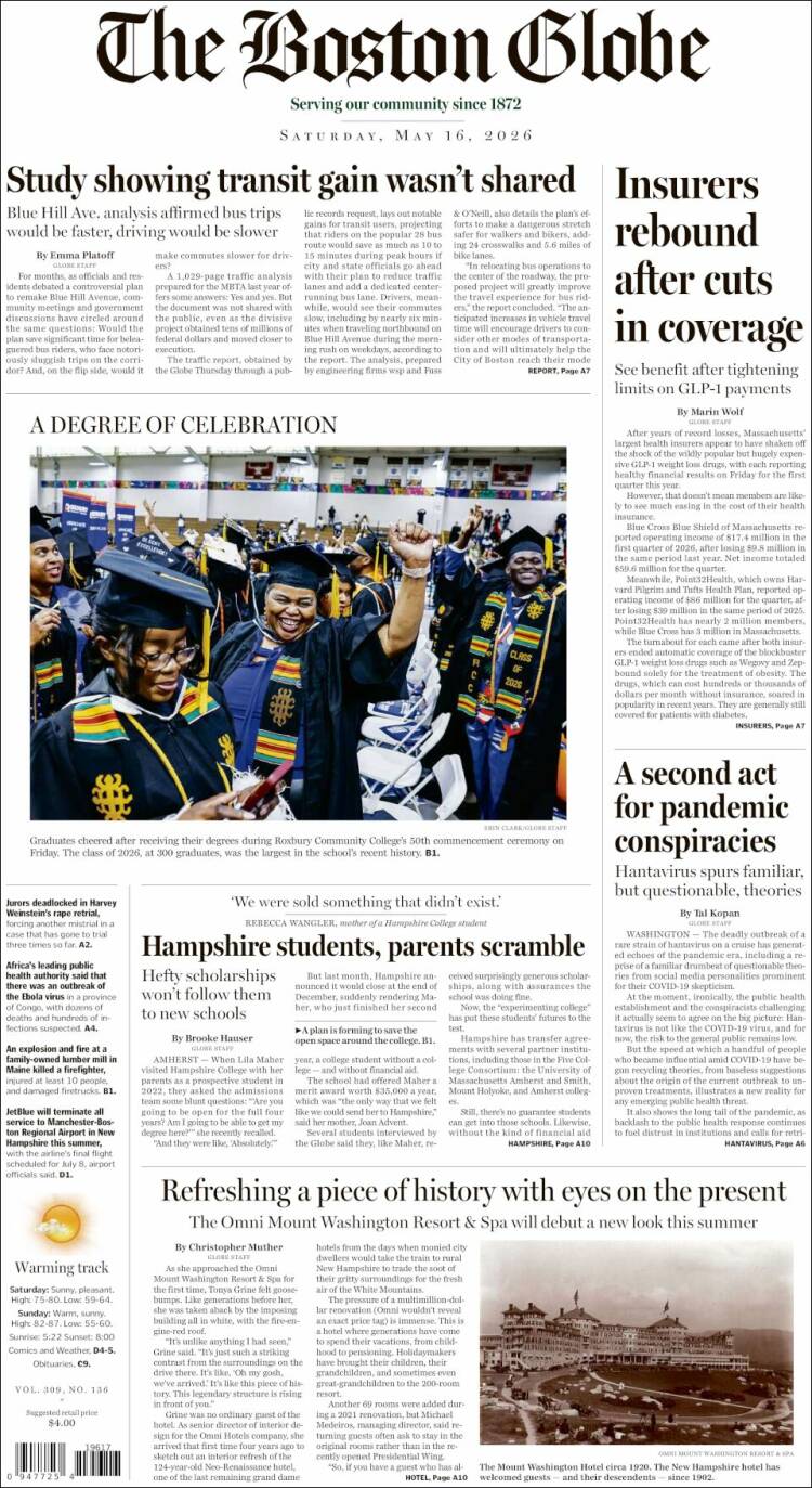 Portada de Boston Globe (USA)