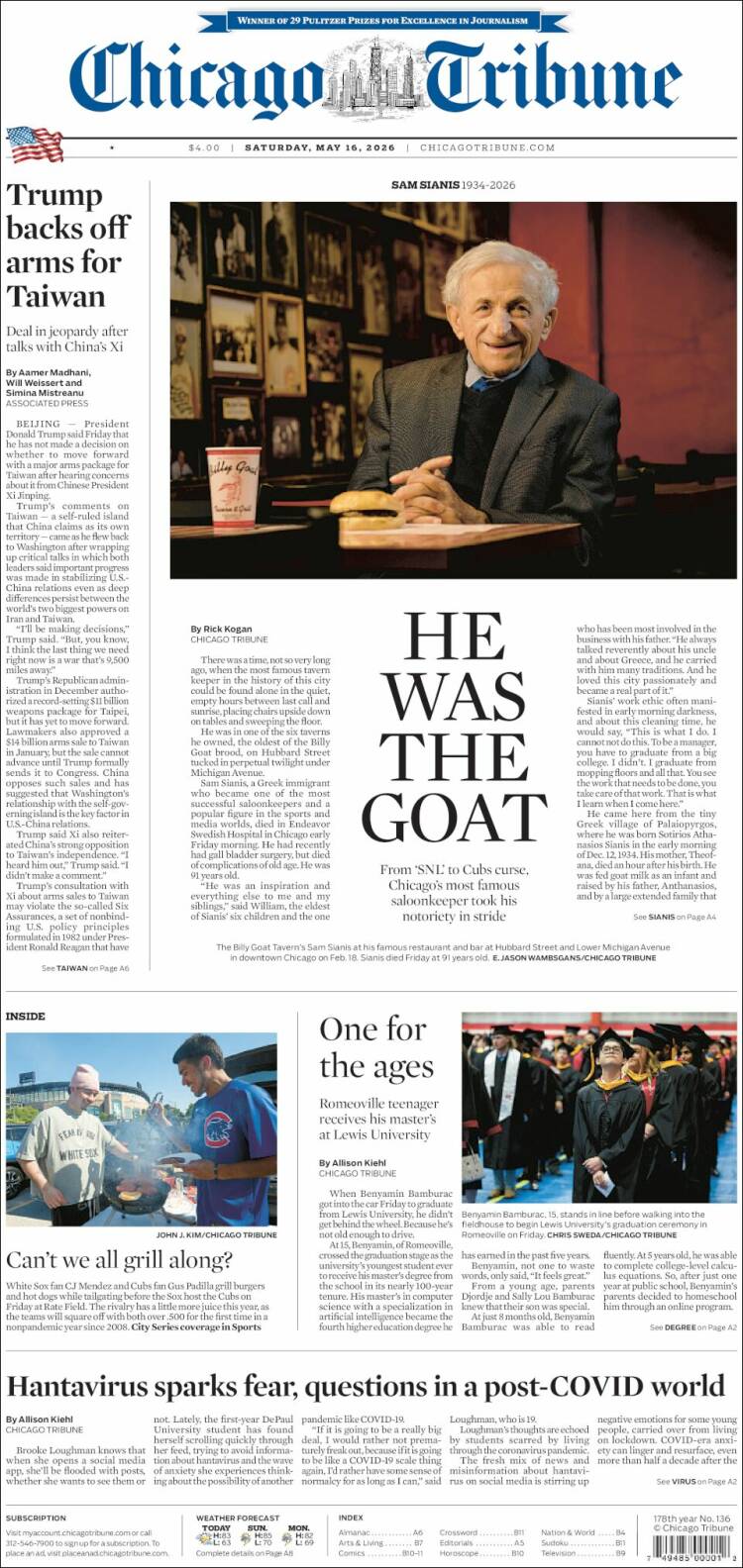 Portada de Chicago Tribune (USA)