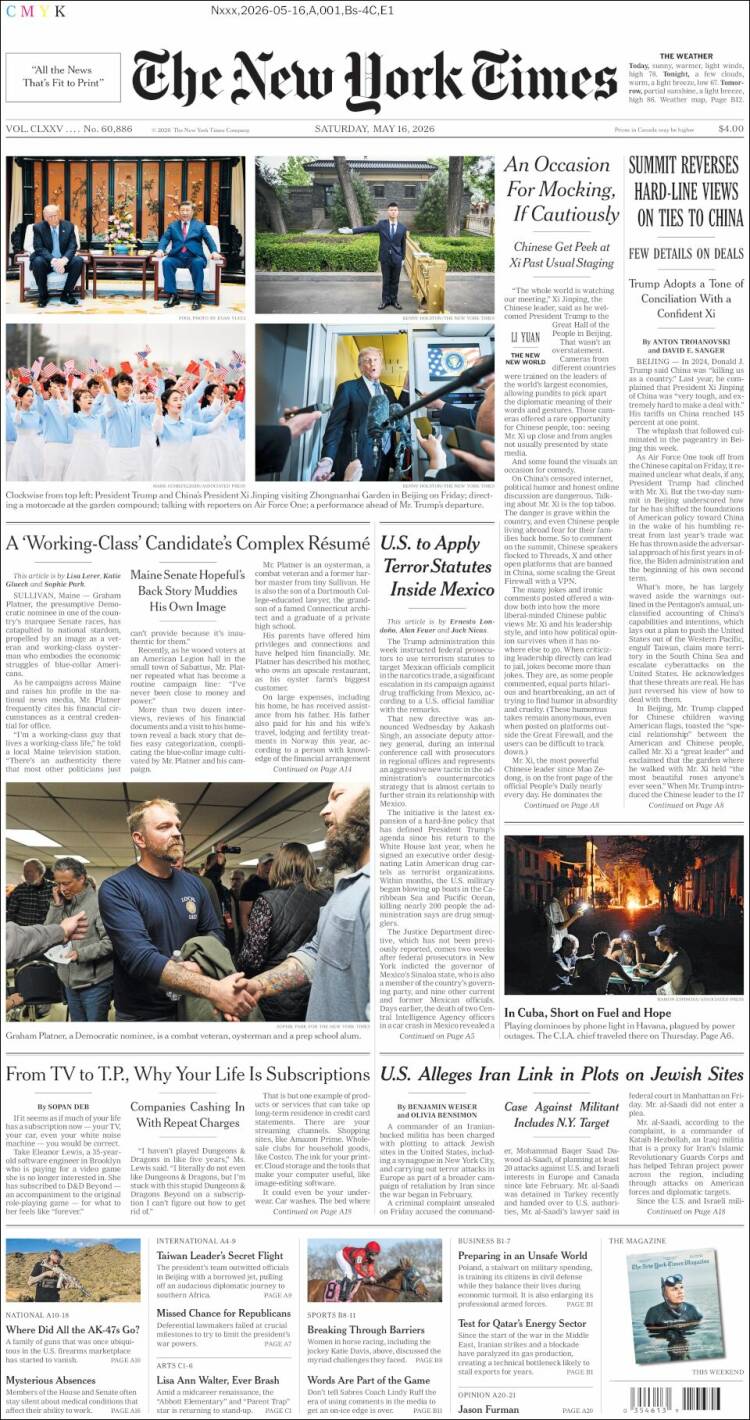 Portada de New York Times (USA)