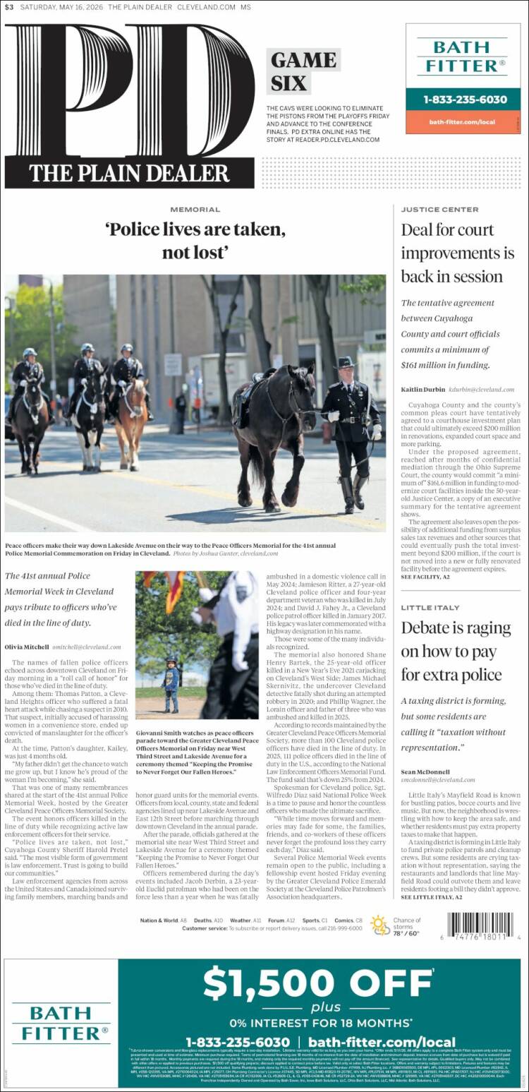 Portada de The Plain Dealer (USA)