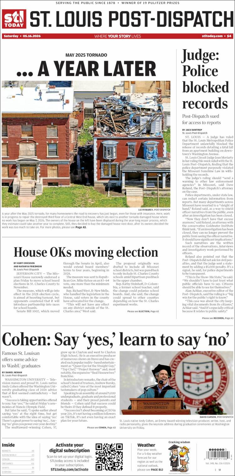 Portada de St. Louis Post-Dispatch (&Eacute;tats-Unis)
