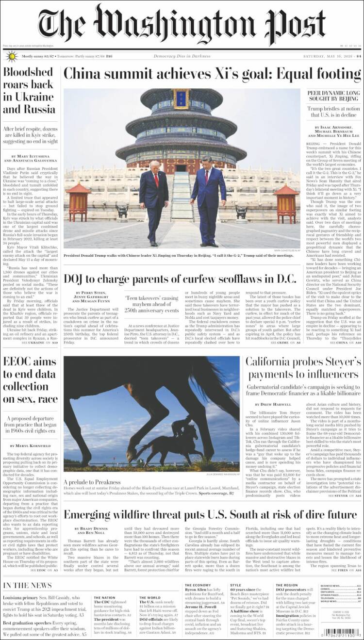 Portada de The Washington Post (USA)