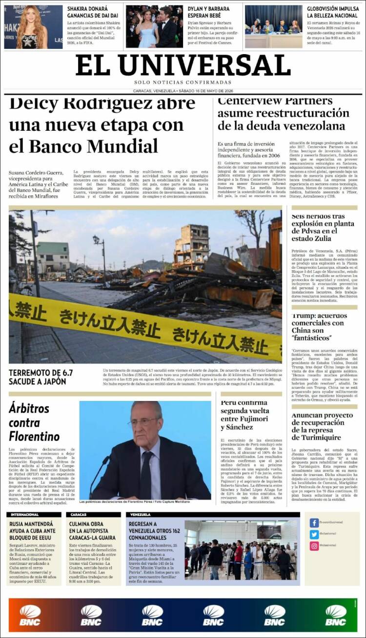 Portada de Universal (Venezuela)